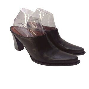 Donald J Pilner Leather Shoe Boots Slip On Heel Mules Black Leather Ladies 9.5M